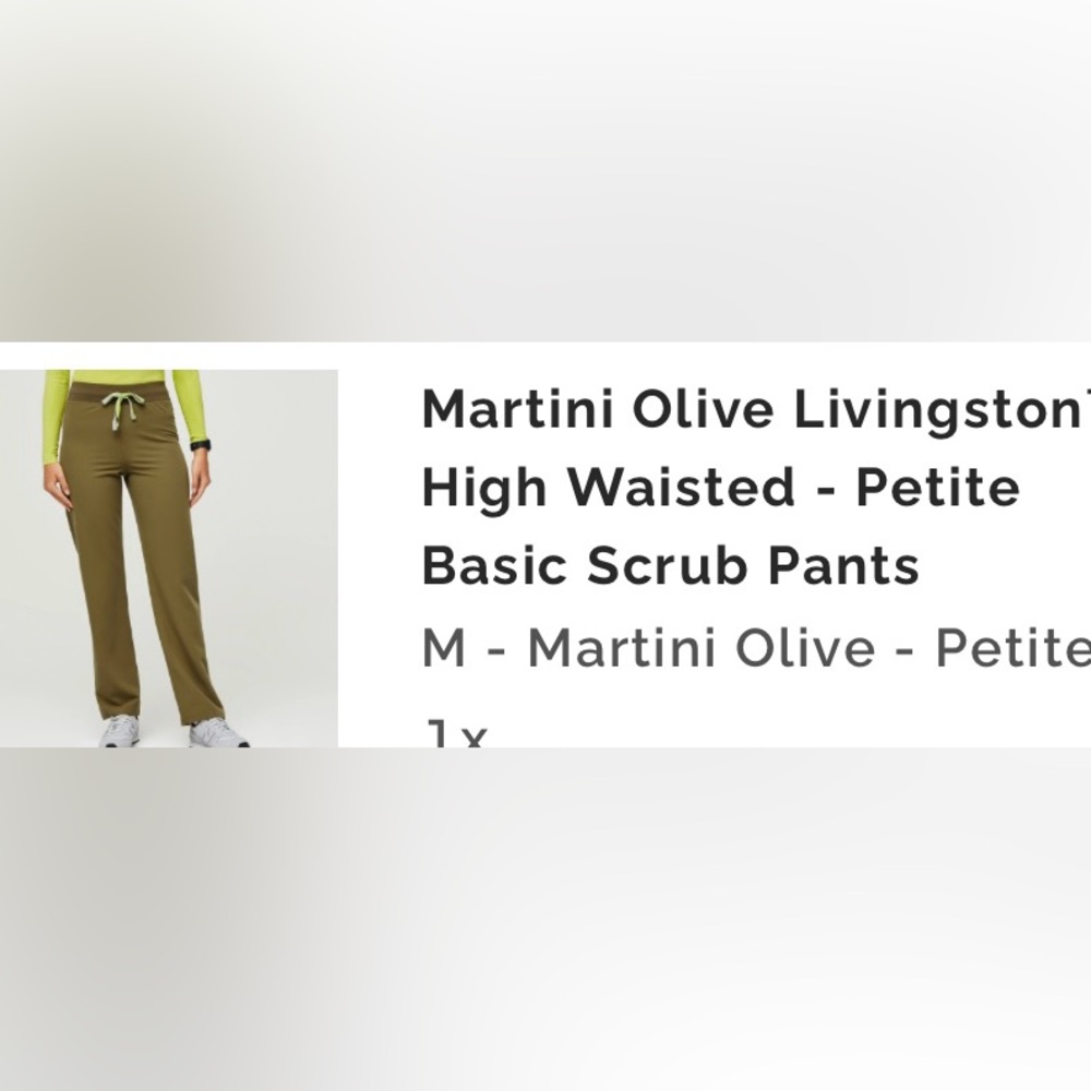 Figs, scrubs, Livingston, high waisted pant in martini olive size medium petite